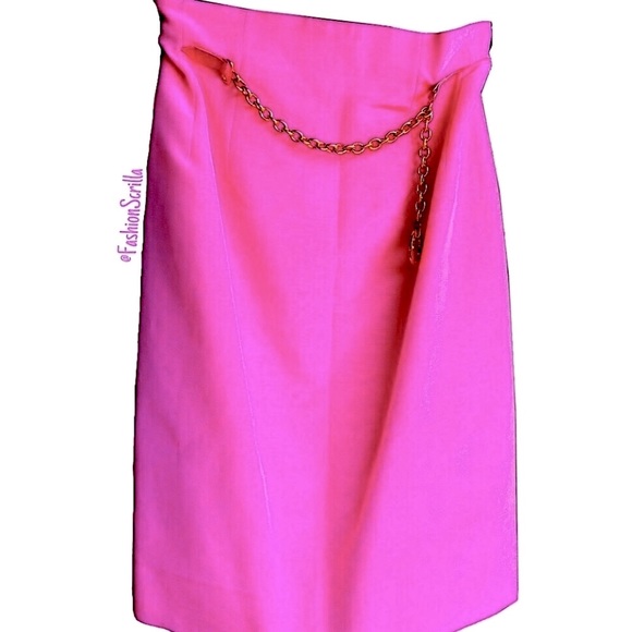 Celine Paris Vintage Barbie Pink Skirt With Attached medallion Chain Logo Belt - Picture 16 of 16